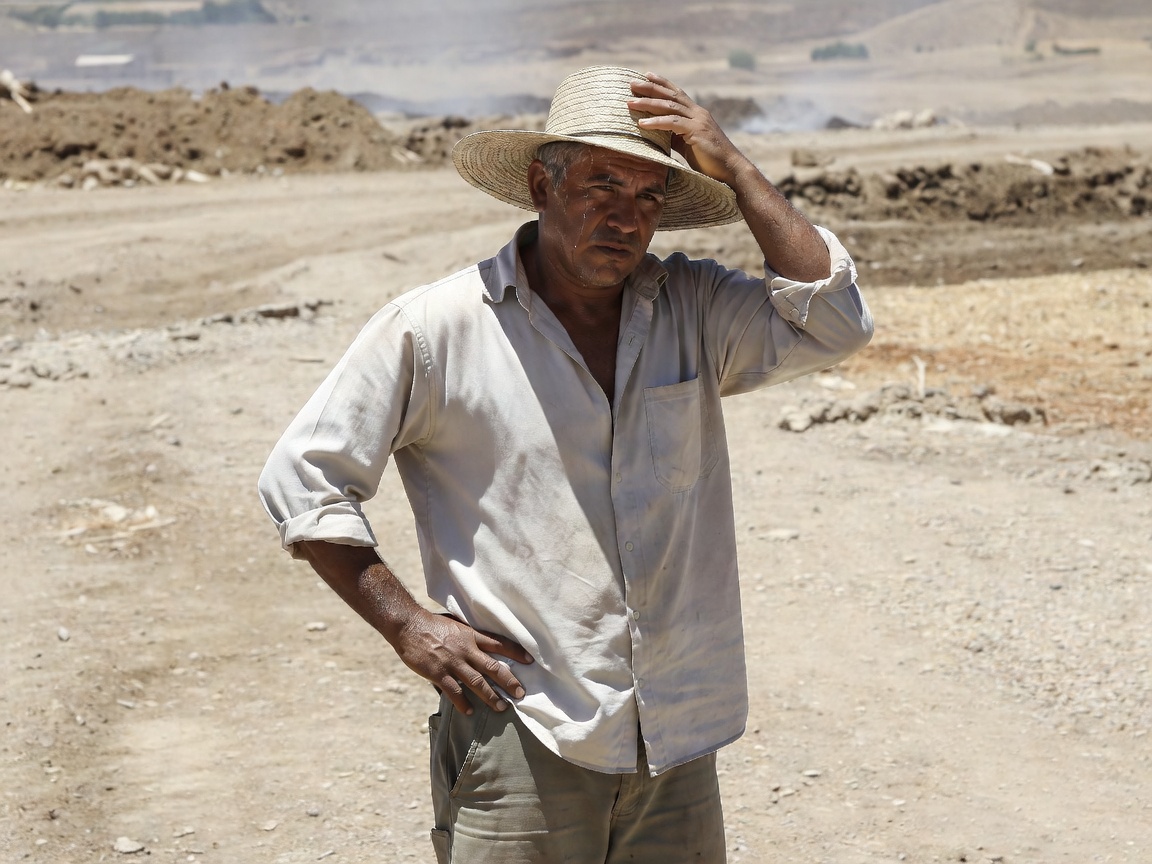Outdoor worker wearing a brimmed hat and light clothing in natural sunlight