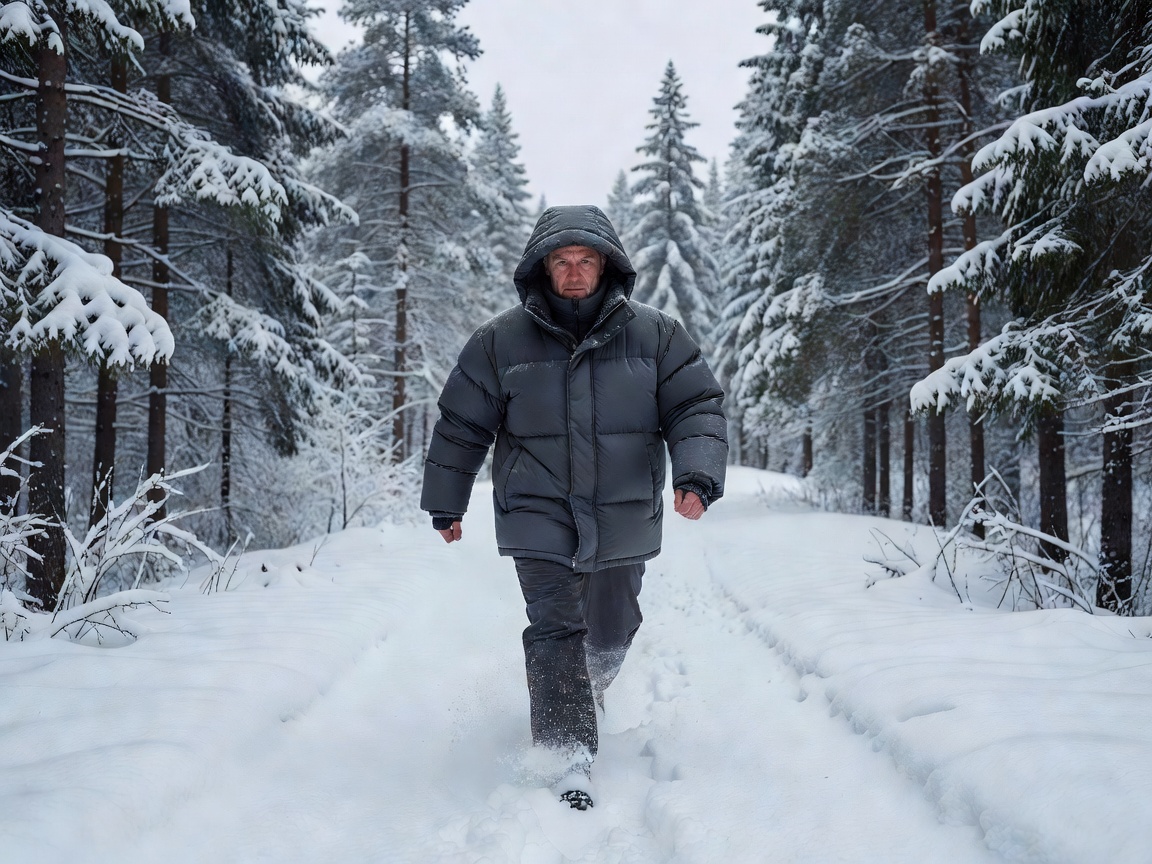 Person wearing an insulated jacket during a winter walk